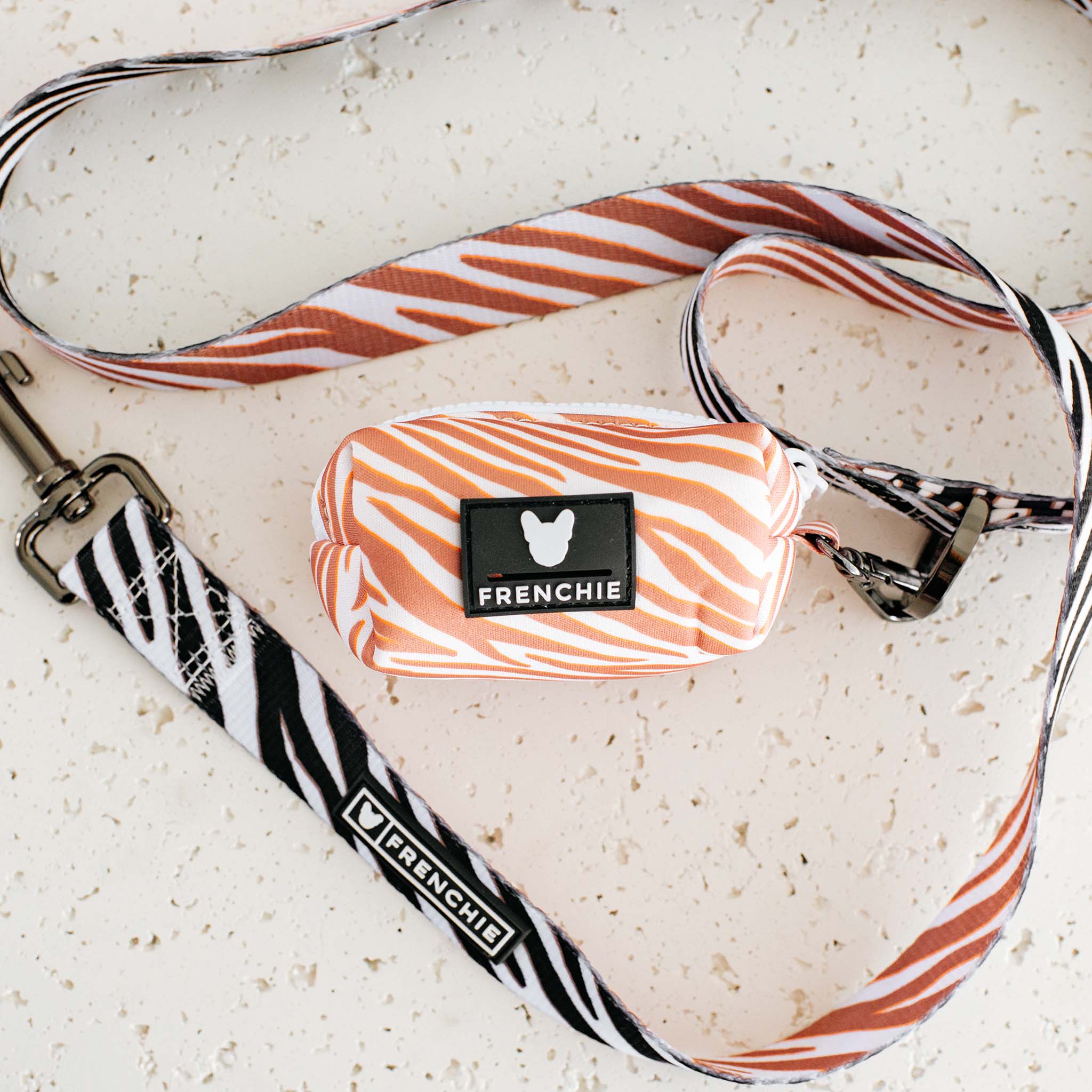 Frenchie Poo Bag Holder - Beige Zebra