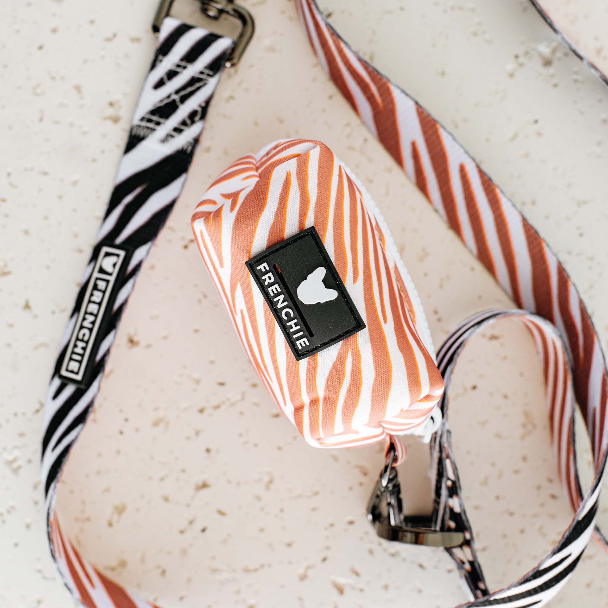 Frenchie Poo Bag Holder - Beige Zebra