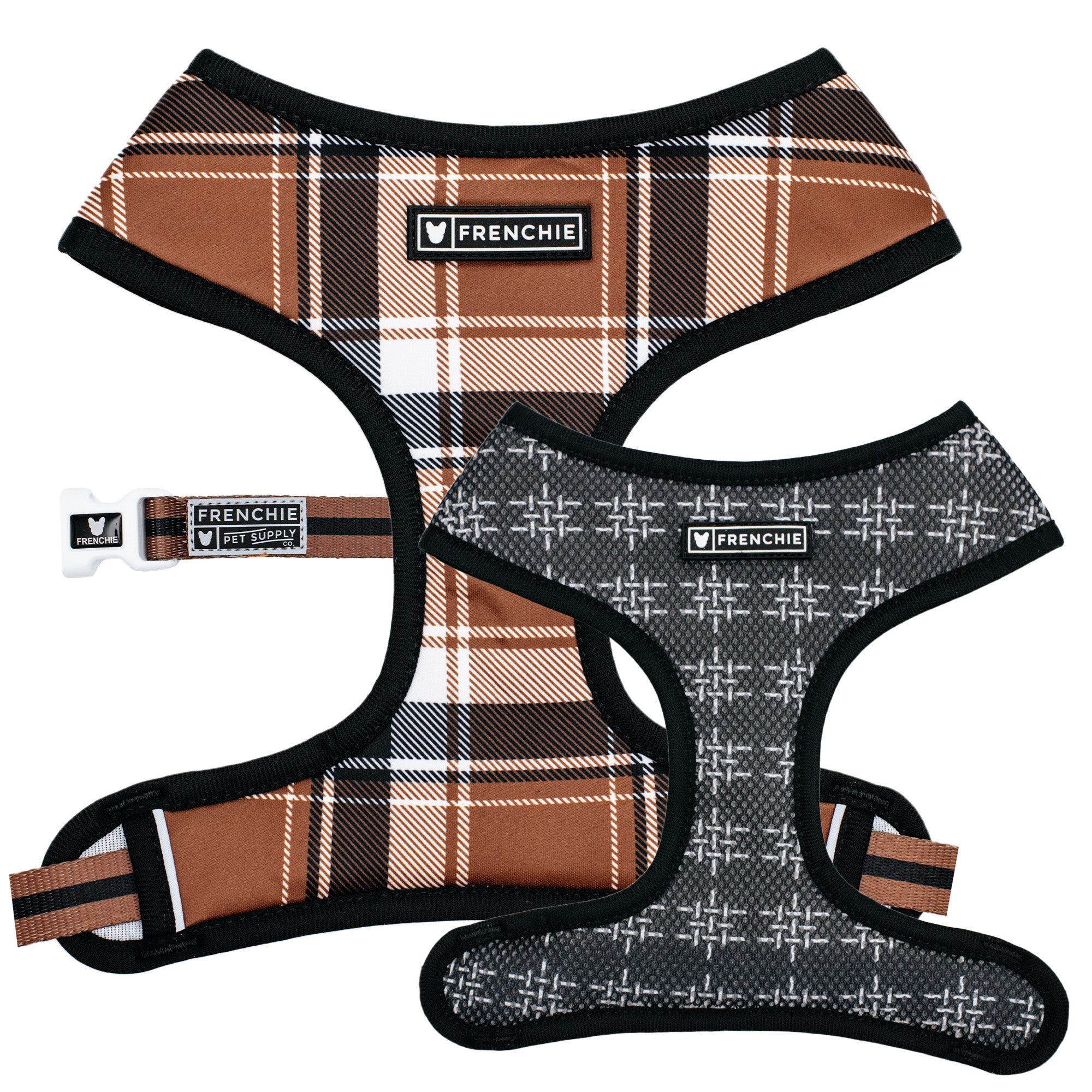Frenchie Duo Reversible Harness - Cocoa Plaid