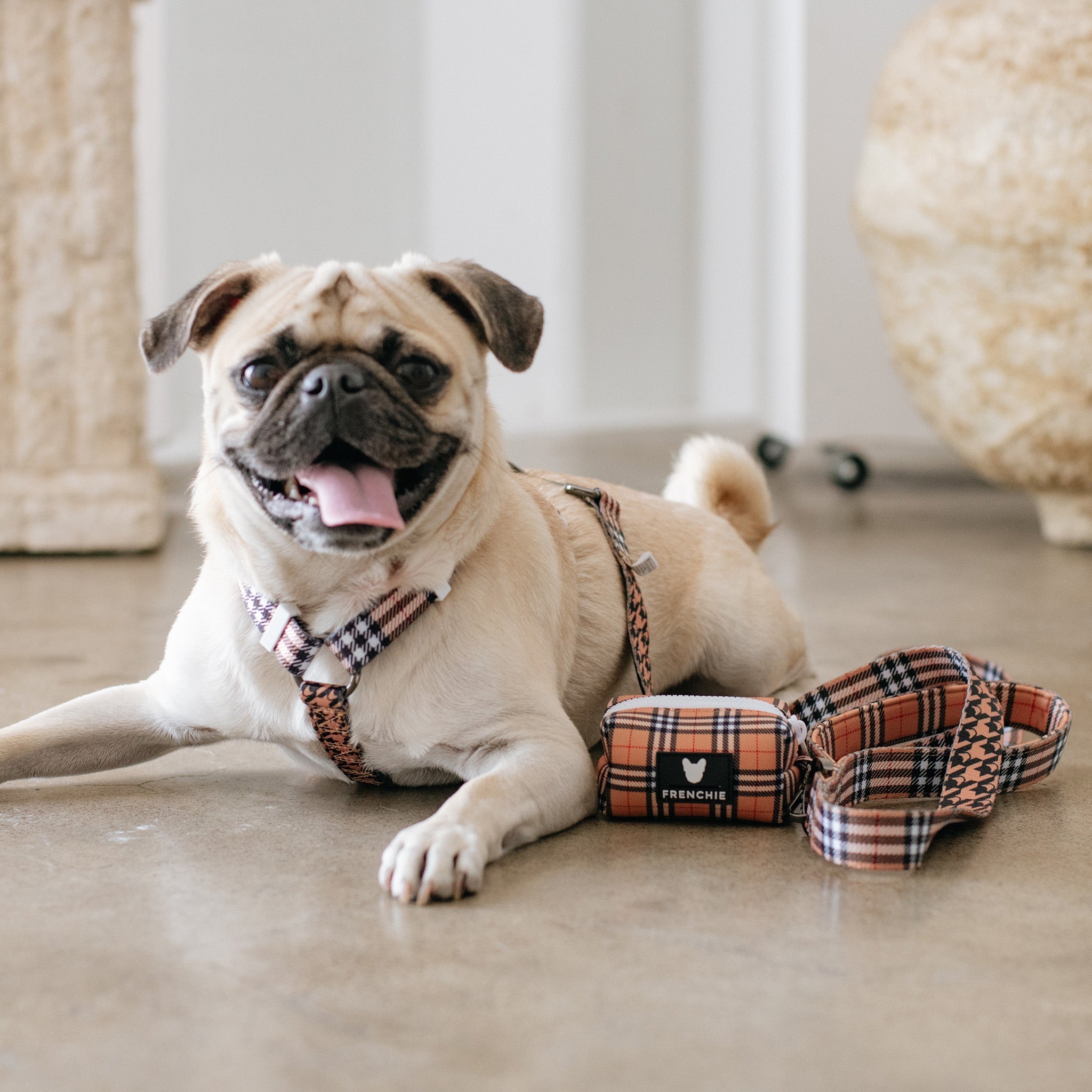 Frenchie Poo Bag Holder - Tan Tartan