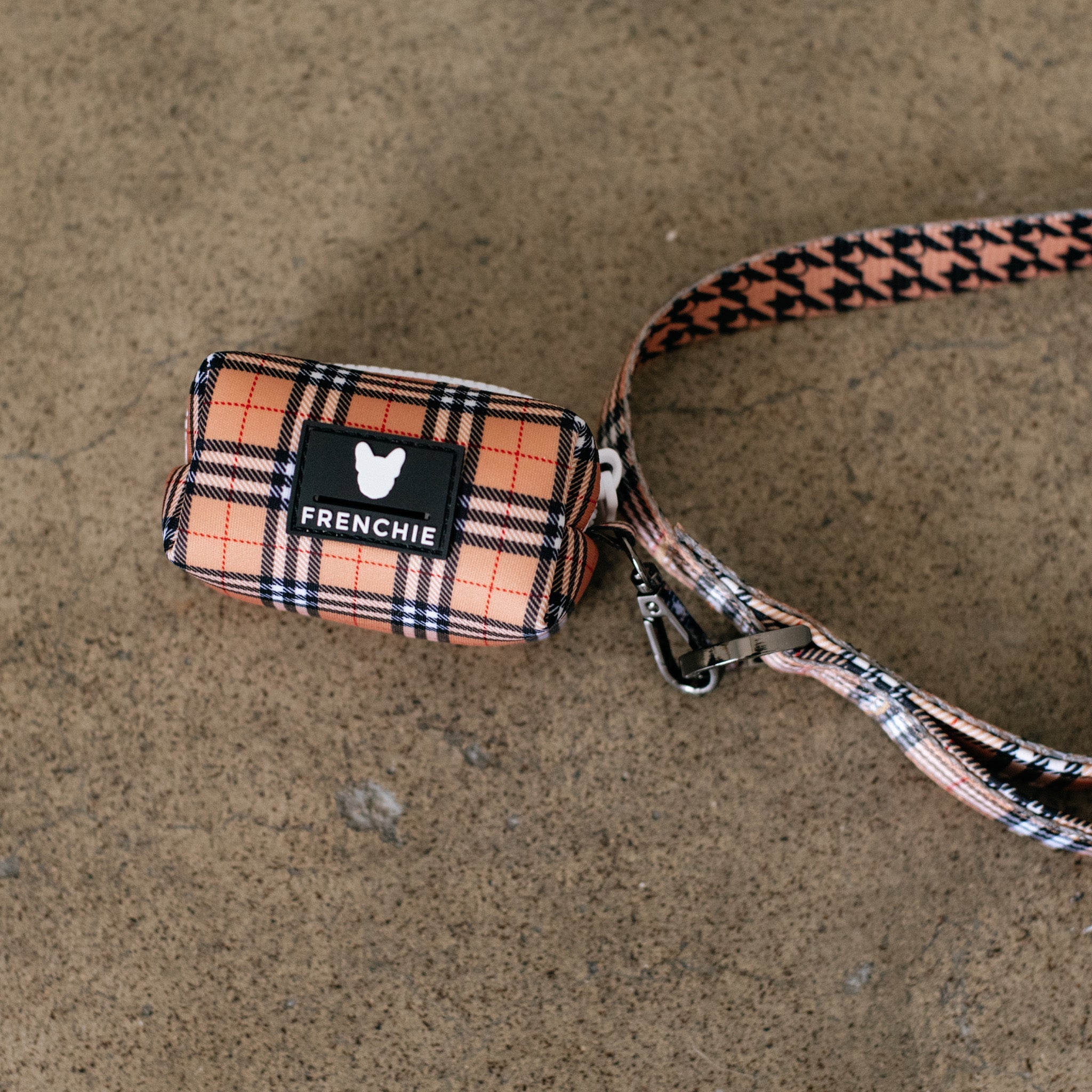 Frenchie Poo Bag Holder - Tan Tartan