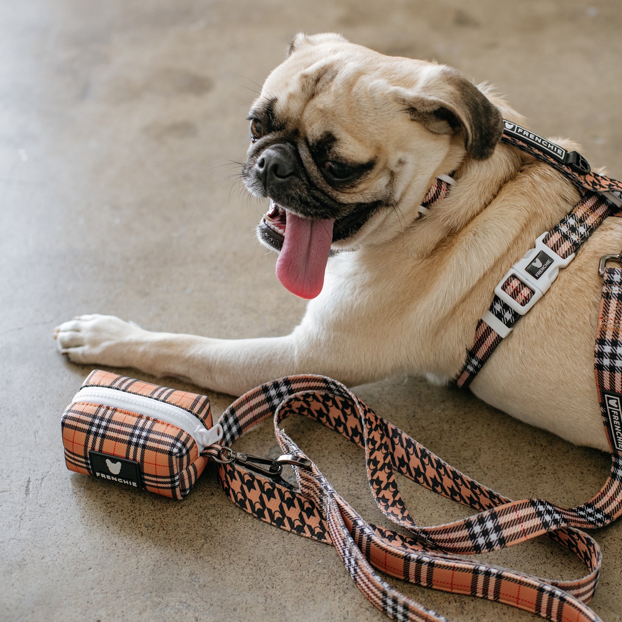 Frenchie Poo Bag Holder - Tan Tartan