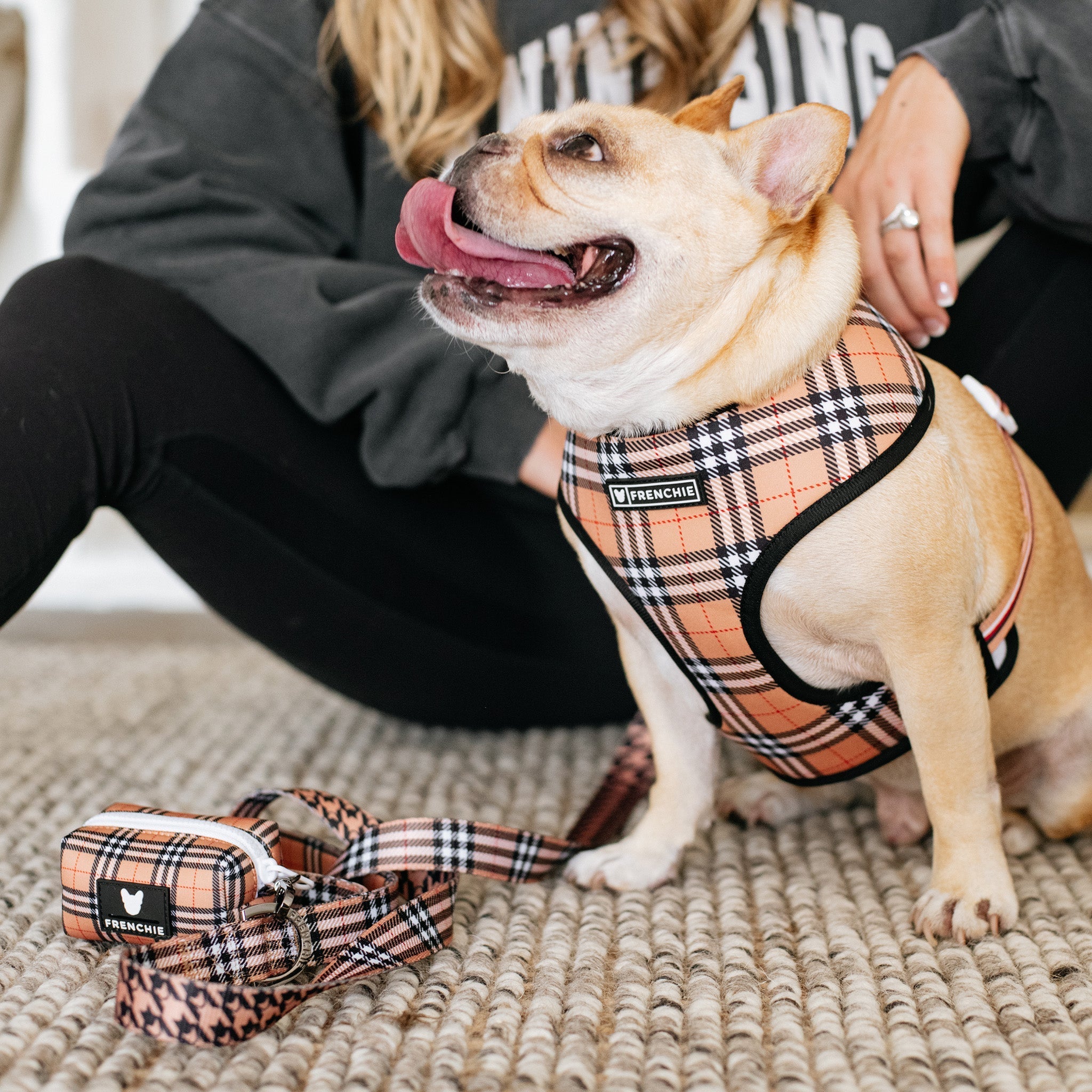 Frenchie Poo Bag Holder - Tan Tartan