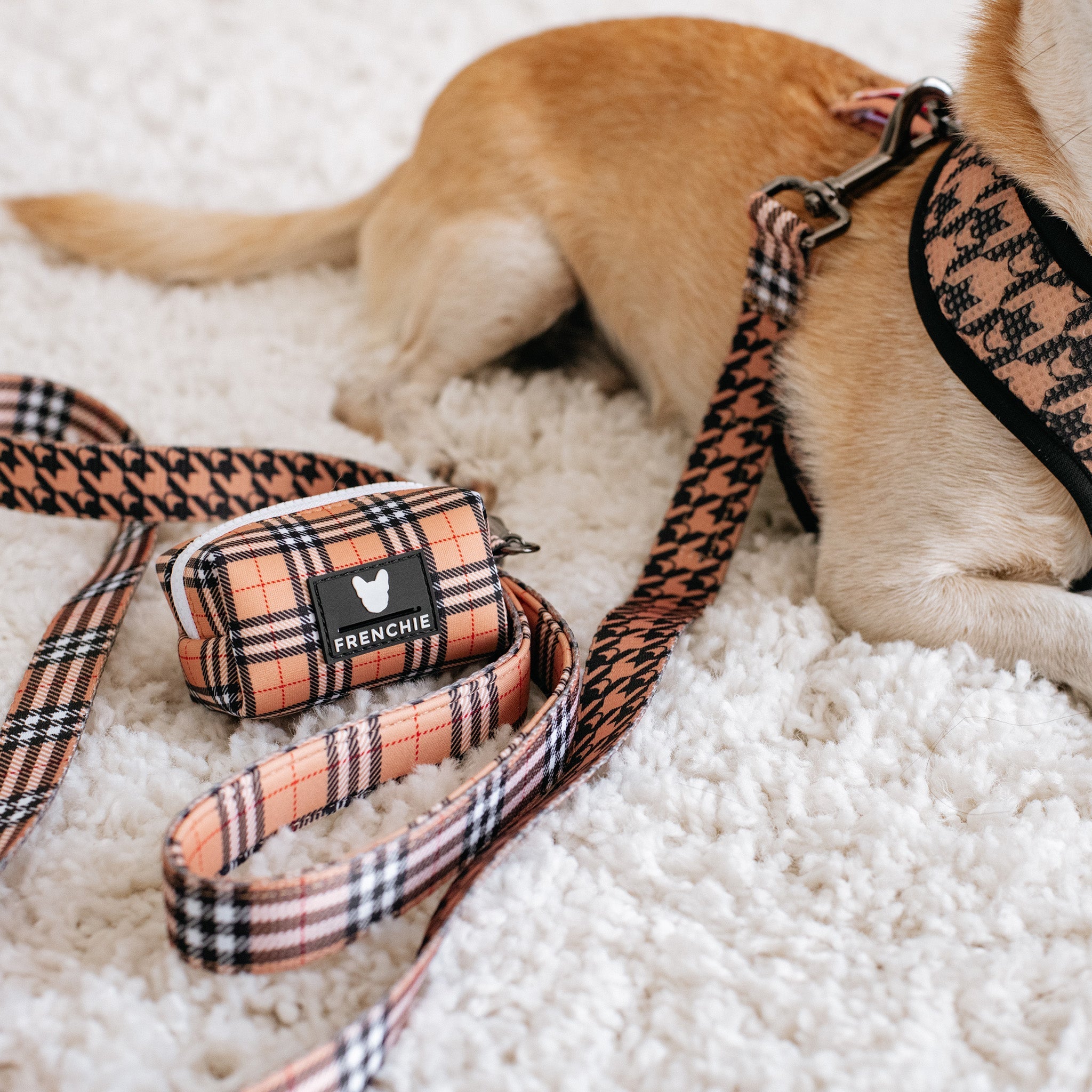 Frenchie Poo Bag Holder - Tan Tartan