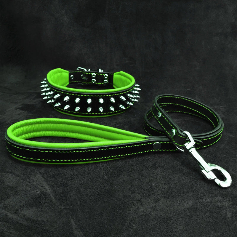 Bestia Dog Gear "Frenchie" Set- collar & leash. Green Genuine Leather Green pet supplies