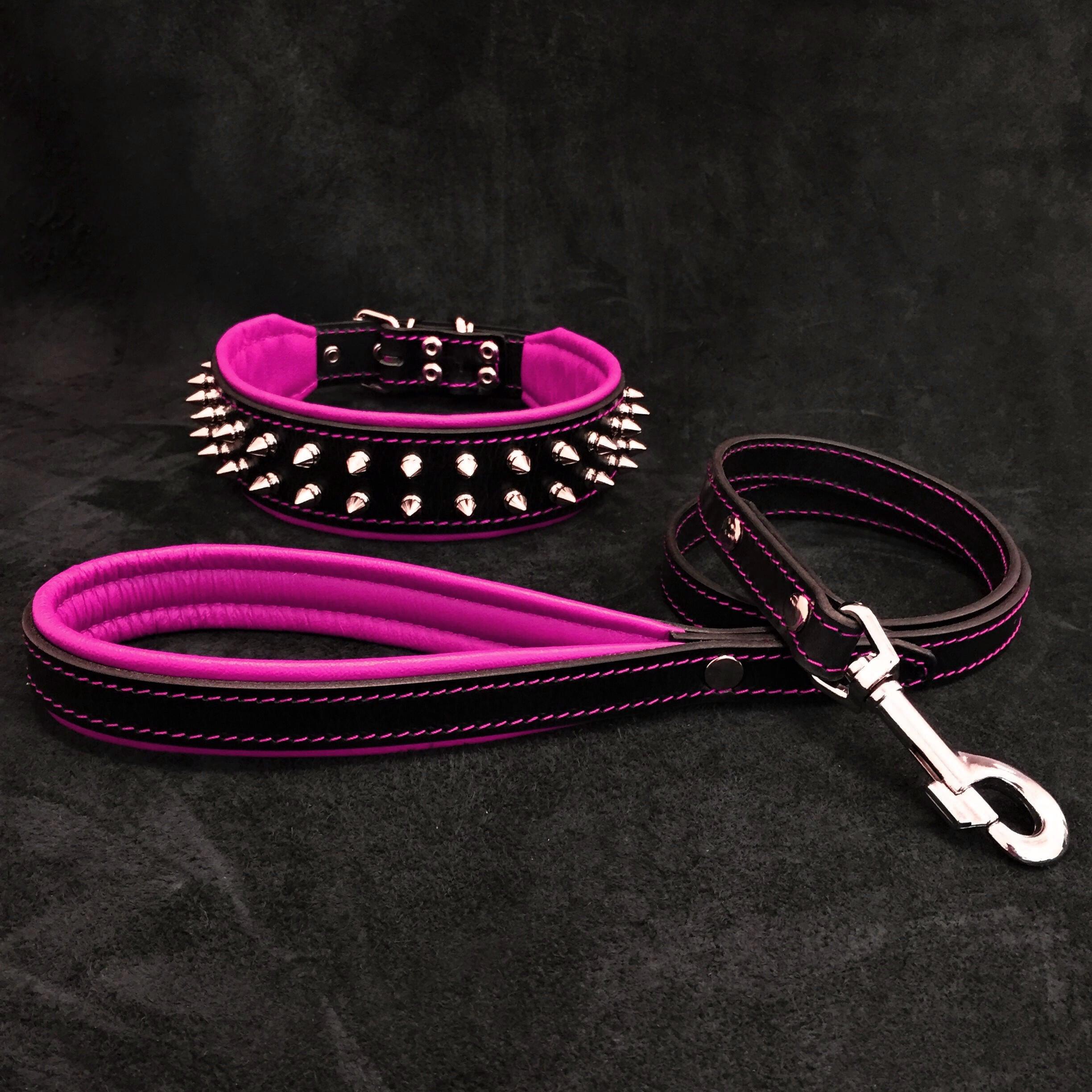 Bestia Dog Gear "Frenchie" Set- collar & leash. Pink Genuine Leather Pink pet supplies