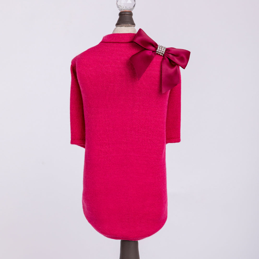 Hello Doggie Cocktail Hour Faux Fur Satin Crystal Fuchsia Dog Shirt