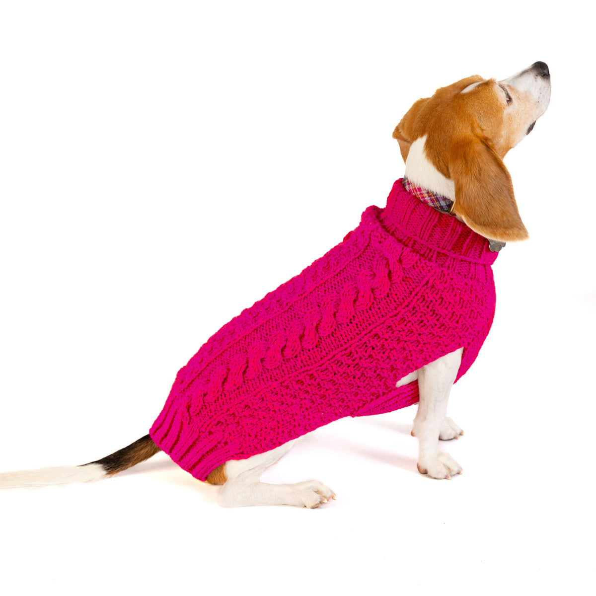 Chilly Dog Hot Pink Alpaca Cable Knit Dog Sweater
