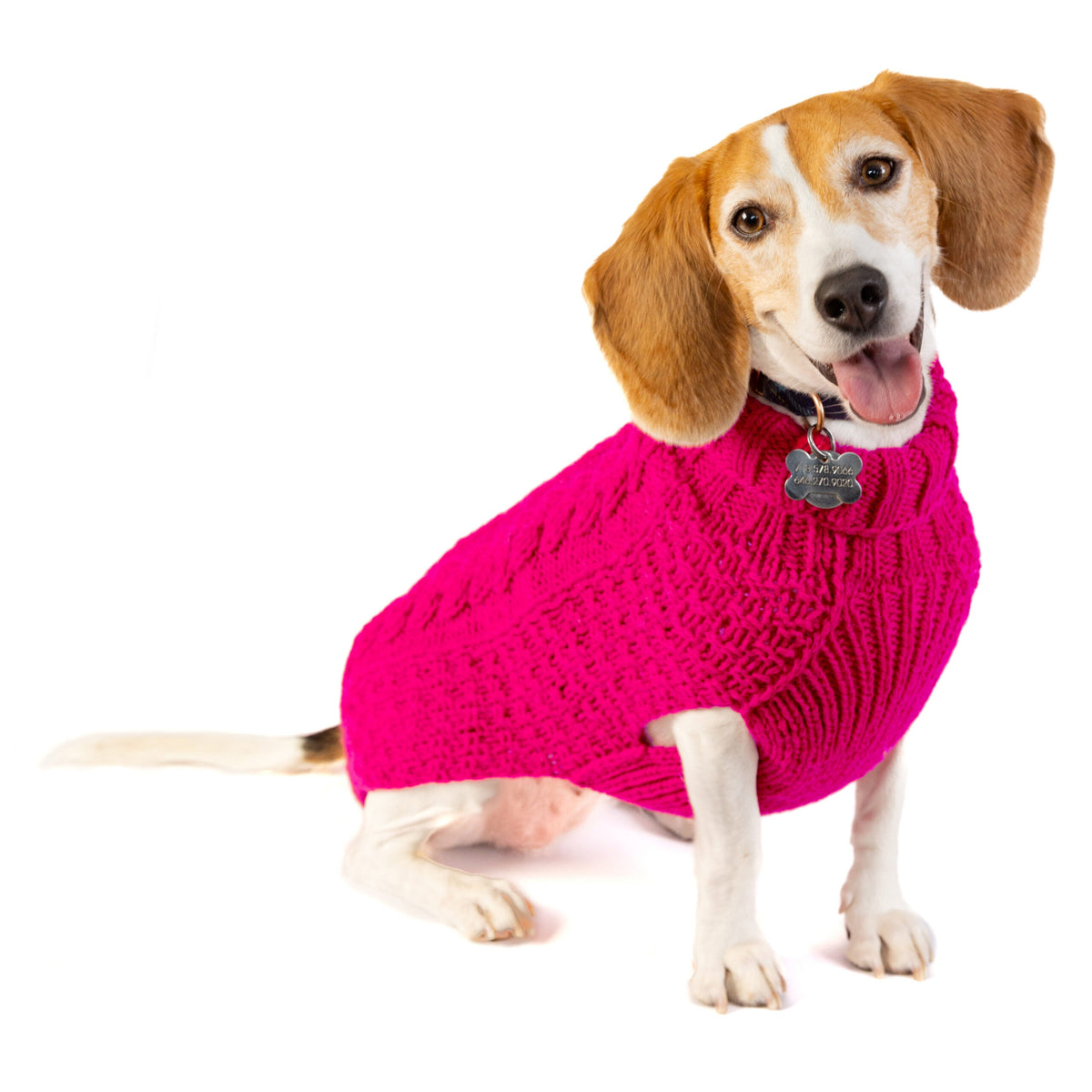 Chilly Dog Hot Pink Alpaca Cable Knit Dog Sweater