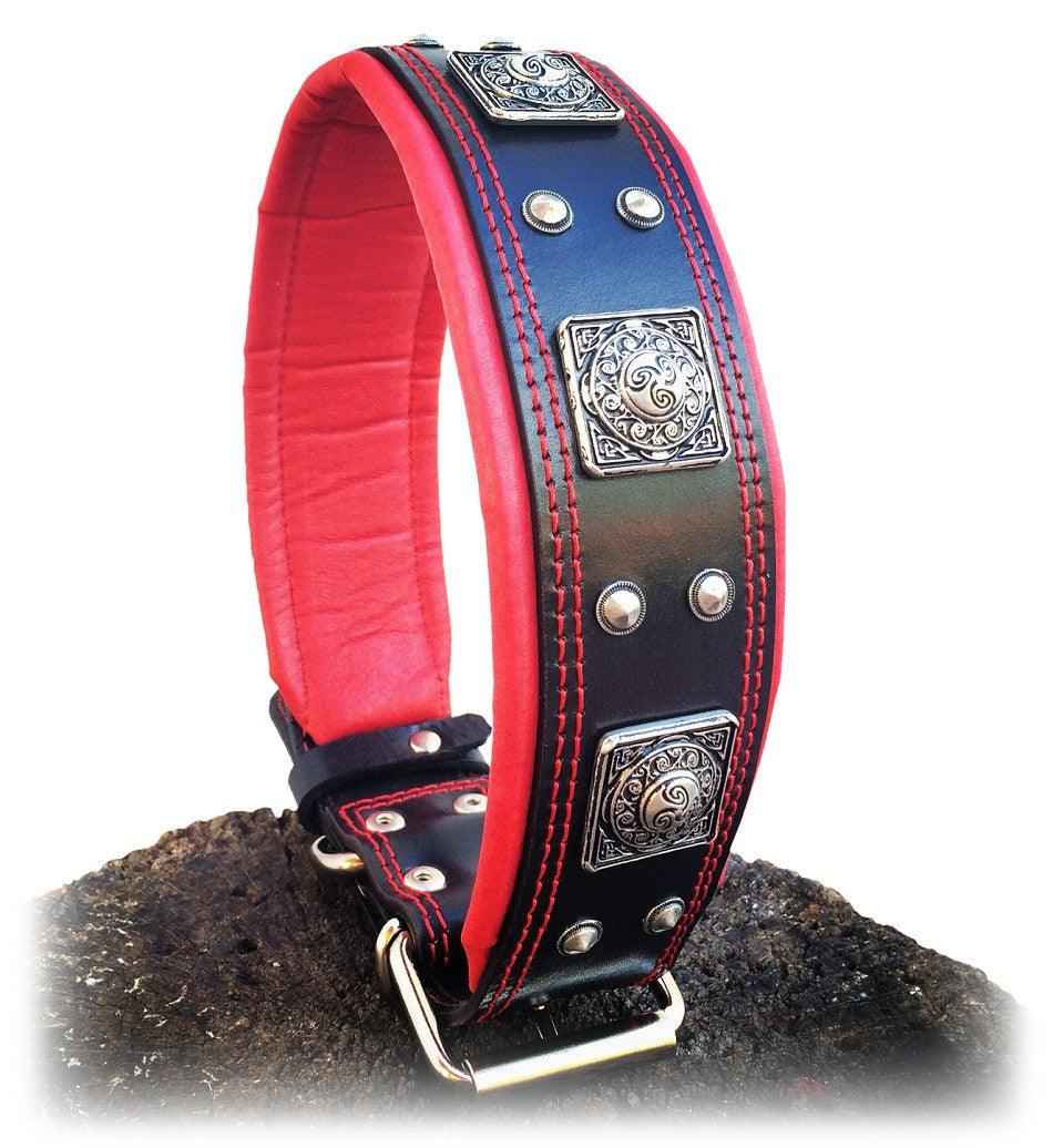 Bestia Eros 2.5-Inch Wide Black & Red Leather Dog Collar