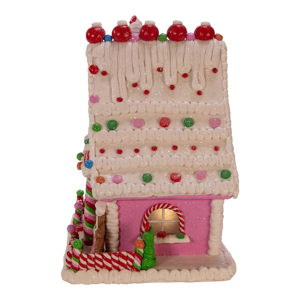 Kurt Adler 10-Inch Pink Battery-Operated Candy LED Gingerbread House Table Piece