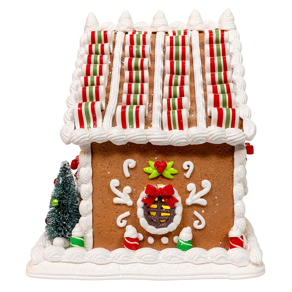 Kurt Adler 9 Inch Battery Operated Gingerbread House With Santa and Ribbon Candy Roof