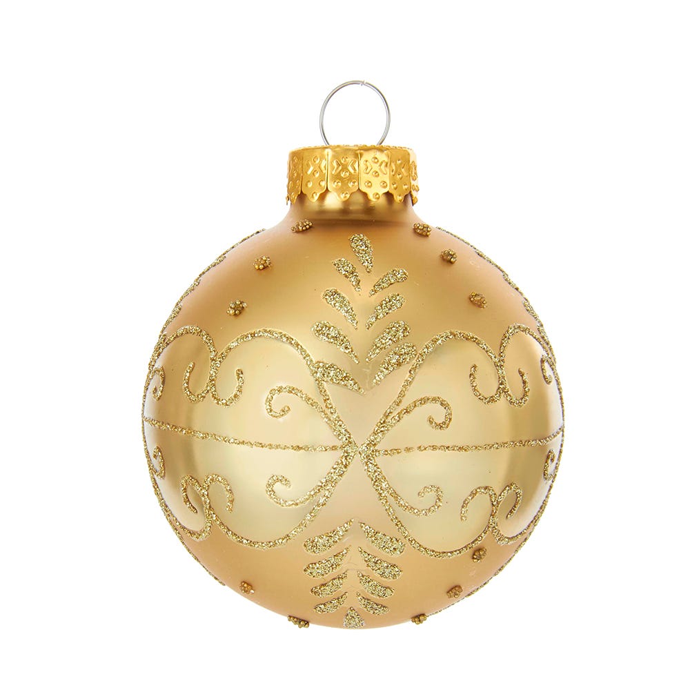 Kurt Adler 60MM Gold With Pattern Glass Ornaments, 12-Piece Box