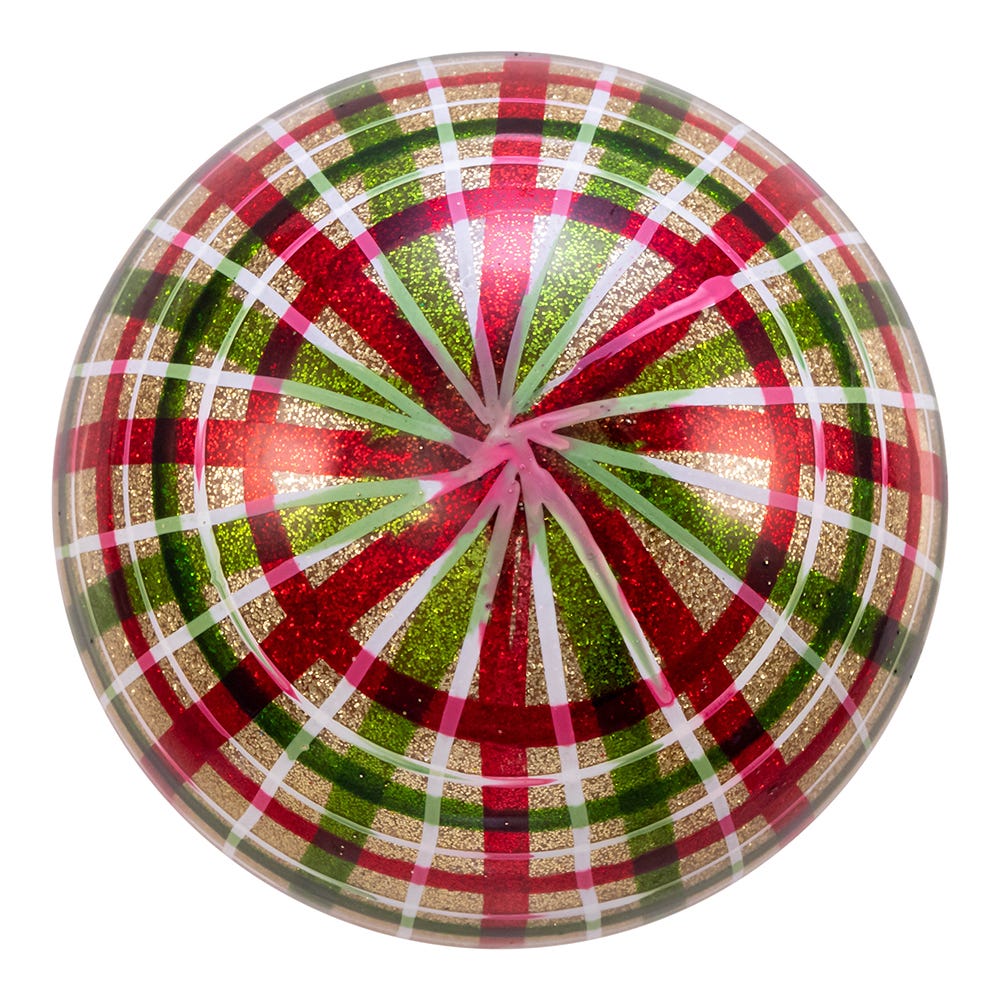 Kurt Adler 80MM Red and Green Plaid Glass Ball Ornaments, 6 Piece Box