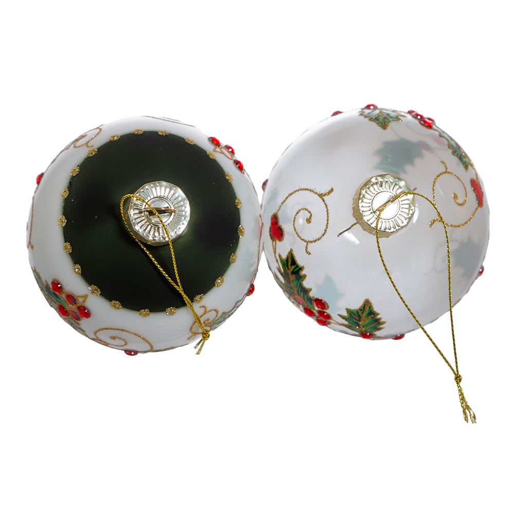 Kurt Adler 80MM Holly Leaves and Berries Glass Ball Ornaments, 6-Piece Set