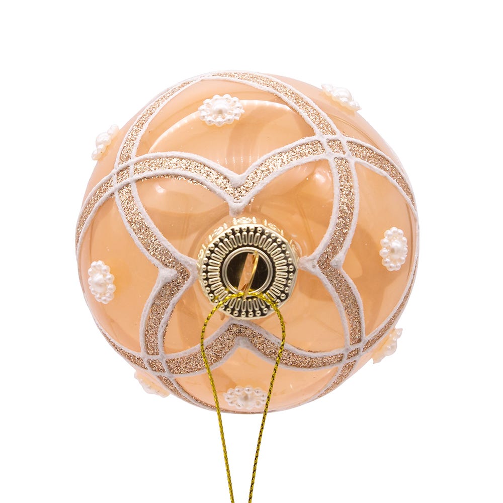 Kurt Adler 80MM Champagne and Pearl Peach Glitter Ball Ornaments, 6 Piece Set