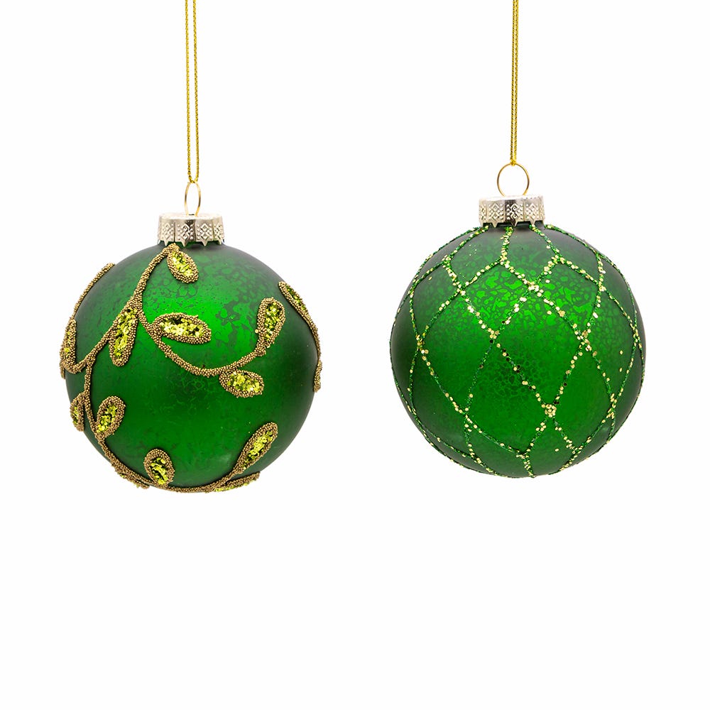 Kurt Adler 80MM Gold and Emerald Green Embellish Ball Ornaments, 6 Piece Set