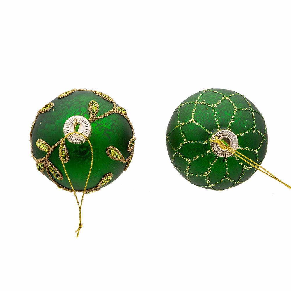 Kurt Adler 80MM Gold and Emerald Green Embellish Ball Ornaments, 6 Piece Set