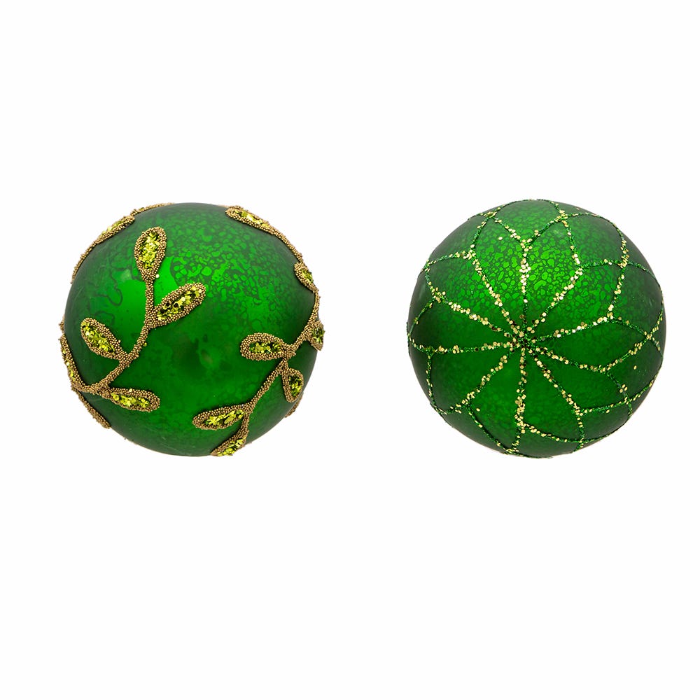 Kurt Adler 80MM Gold and Emerald Green Embellish Ball Ornaments, 6 Piece Set