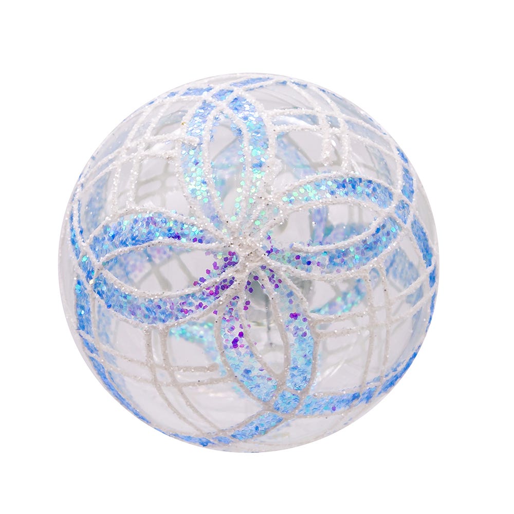 Kurt Adler 80MM Plaid Light Blue and Clear Glass Ball Ornaments, 6 Piece Set