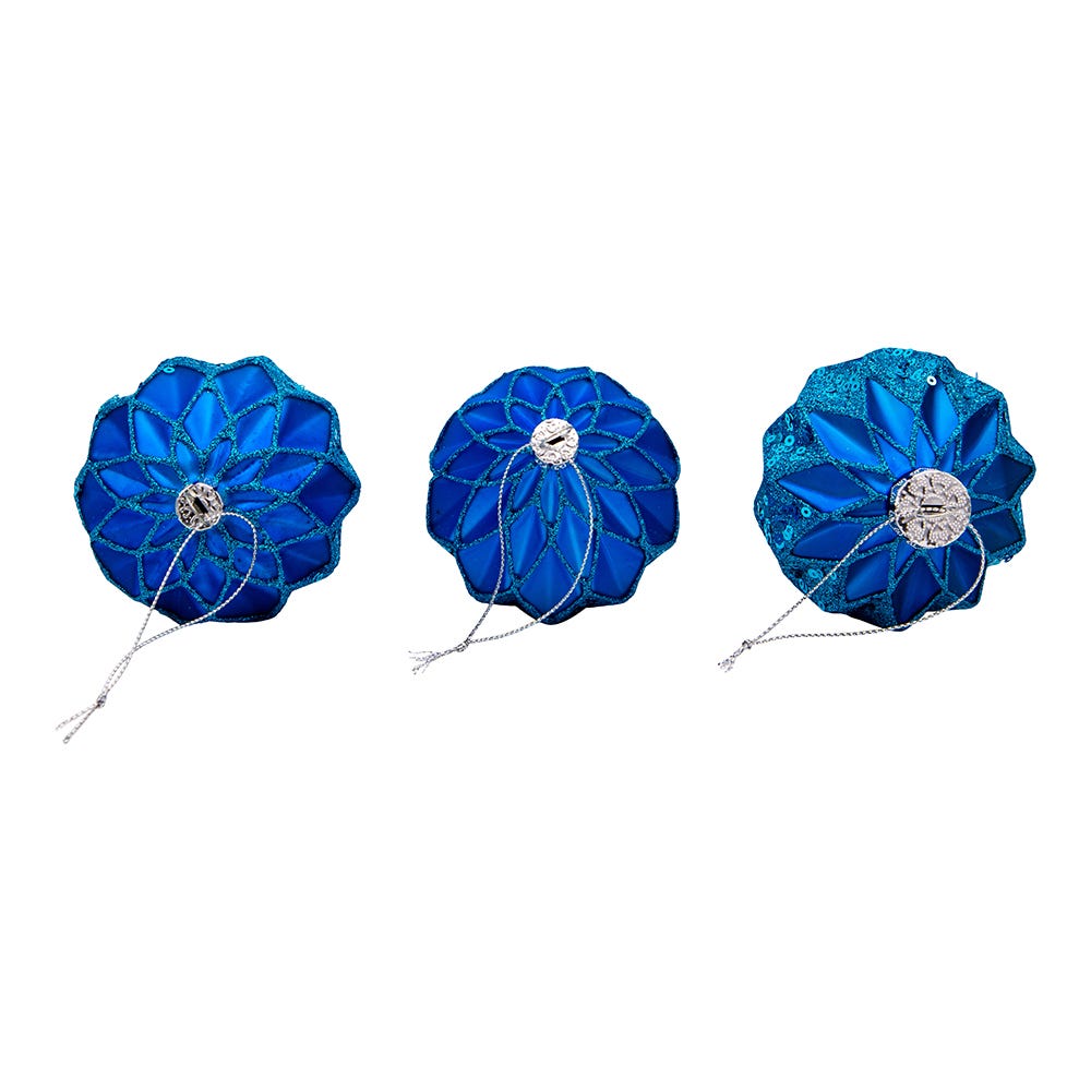Kurt Adler 80MM Glittered, Sequin Blue Ball, Finial and Onion, 3 Piece Set
