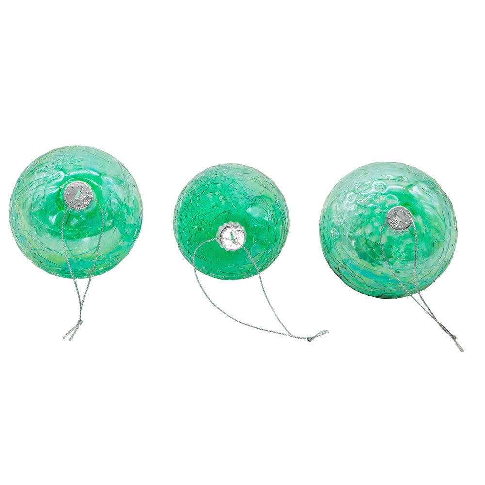 Kurt Adler 80MM Glass Iridescent Green Onion, Ball and Finial 3-Piece Ornament Set