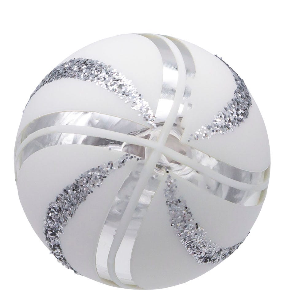 Kurt Adler 80MM Glass White Glittered Swirl 6-Piece Ball Ornament Set