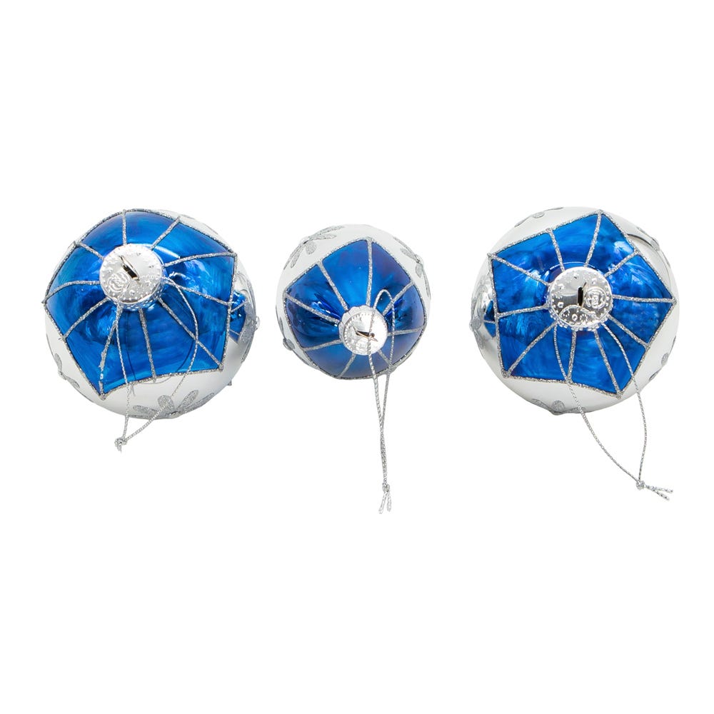 Kurt Adler 80MM Glass Blue Snowflake Ball, Onion and Teardrop Shaped Ornaments, 3-Piece Set