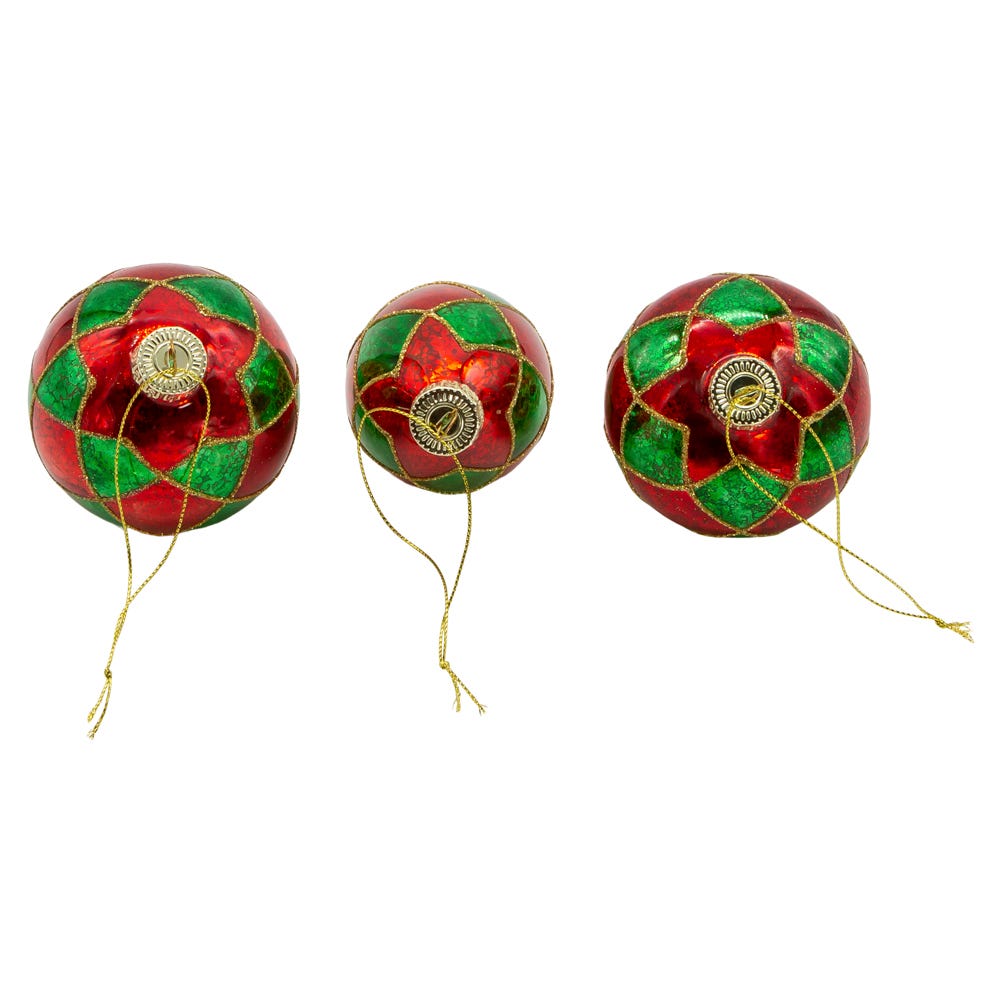 Kurt Adler 80 MM Green and Red Ball, Onion, Teardrop, 3-Piece Set