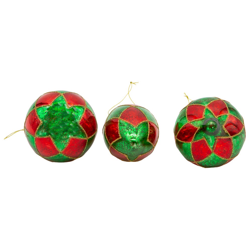 Kurt Adler 80 MM Green and Red Ball, Onion, Teardrop, 3-Piece Set