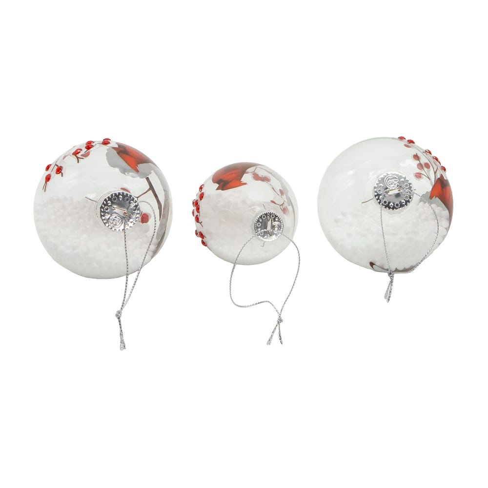 Kurt Adler 80MM Glass Transparent Cardinal Ball, Onion and Teardrop Shaped Ornaments, 3-Piece Set