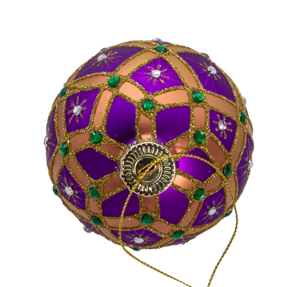 Kurt Adler 80MM Glass Purple Jewel 6-Piece Ball Ornament Set