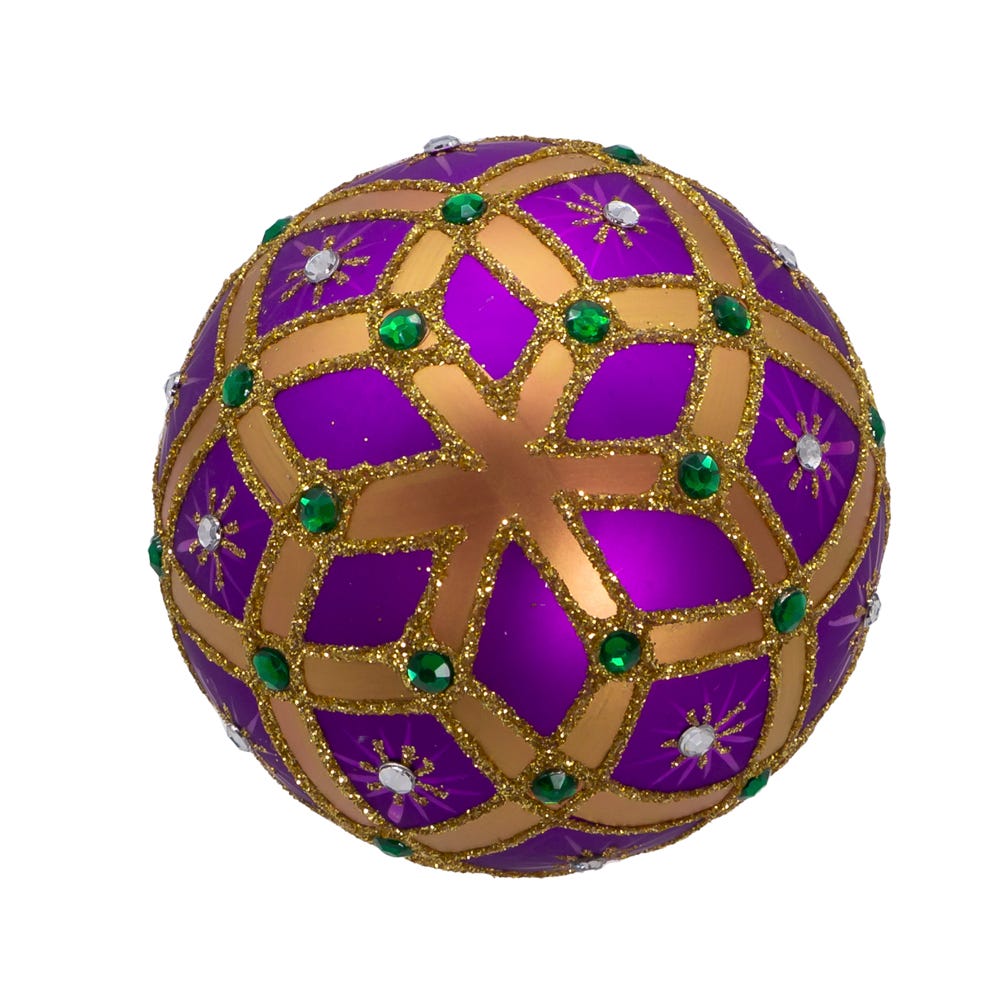 Kurt Adler 80MM Glass Purple Jewel 6-Piece Ball Ornament Set