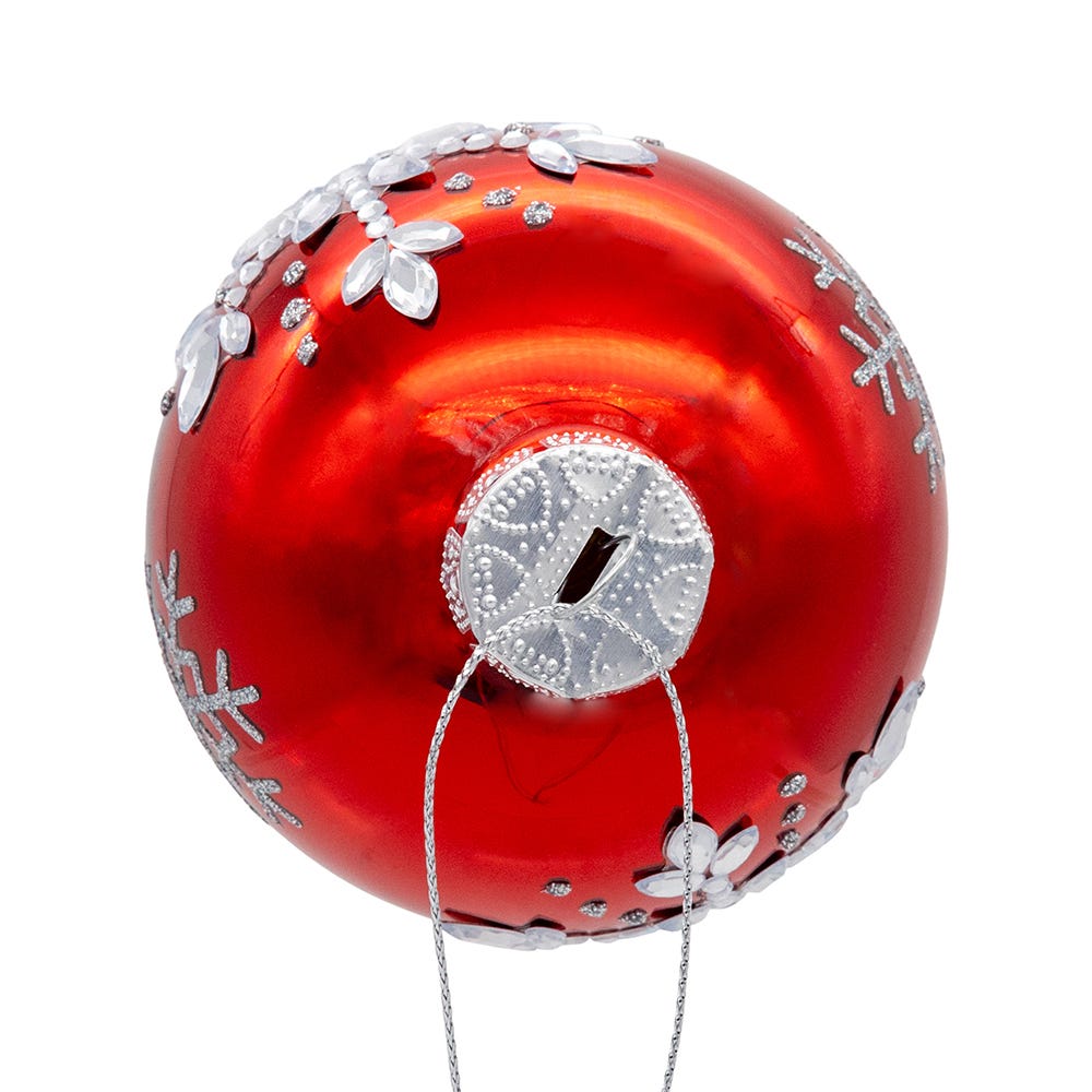 Kurt Adler 80MM Glass Shiny Red With Silver Snowflake Ball 6-Piece Ornament Set