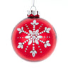 Kurt Adler 80MM Glass Shiny Red With Silver Snowflake Ball 6-Piece Ornament Set