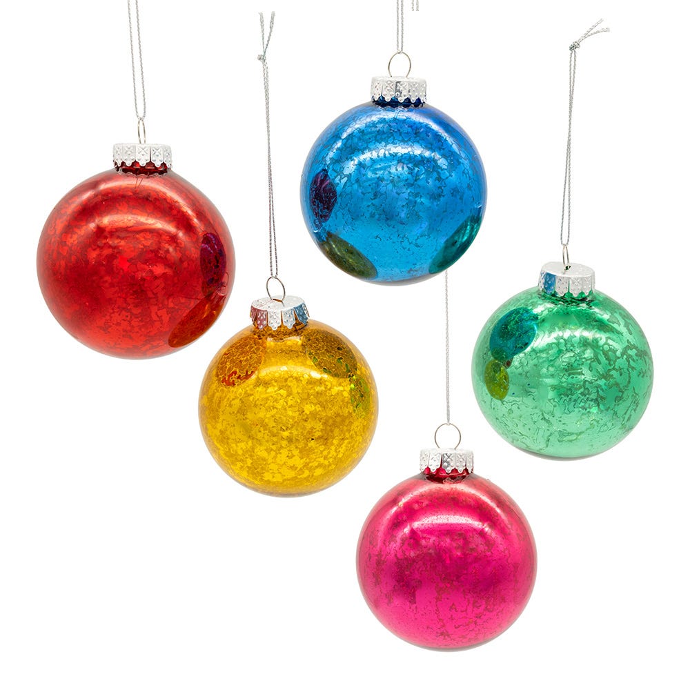 Kurt Adler 80MM Mercury Glass Multicolor Ball Ornament, 6-Piece Box