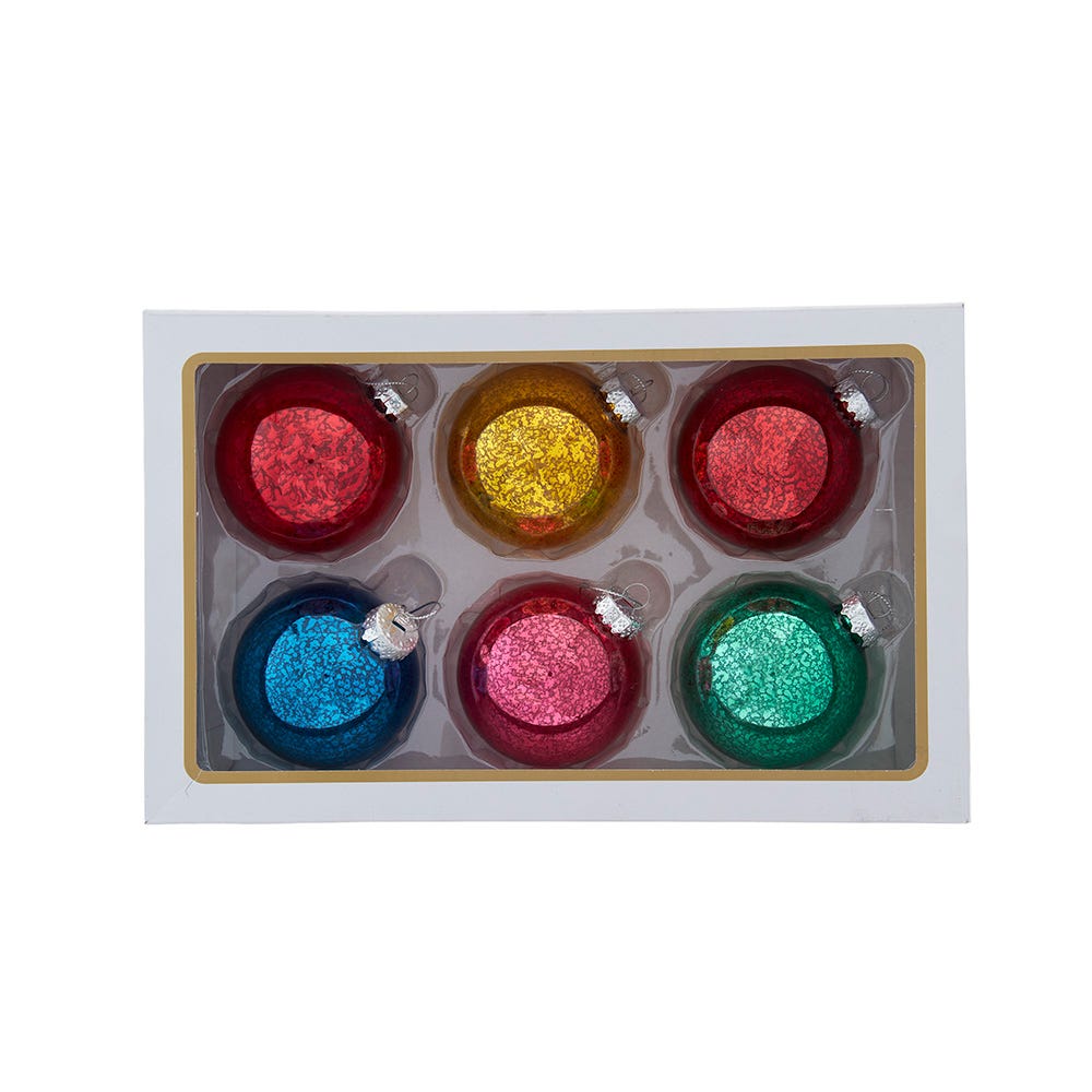 Kurt Adler 80MM Mercury Glass Multicolor Ball Ornament, 6-Piece Box
