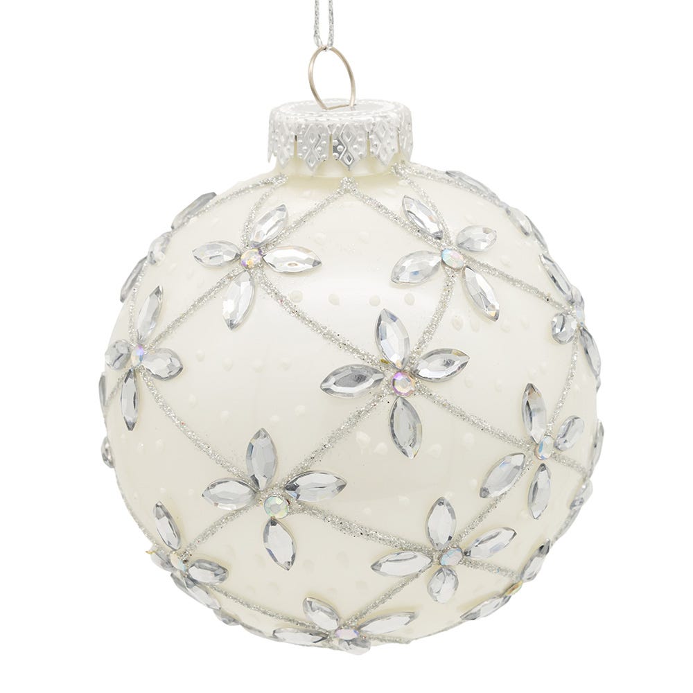Kurt Adler 80MM Glass Silver Jeweled Ball Ornaments, 6-Piece Box
