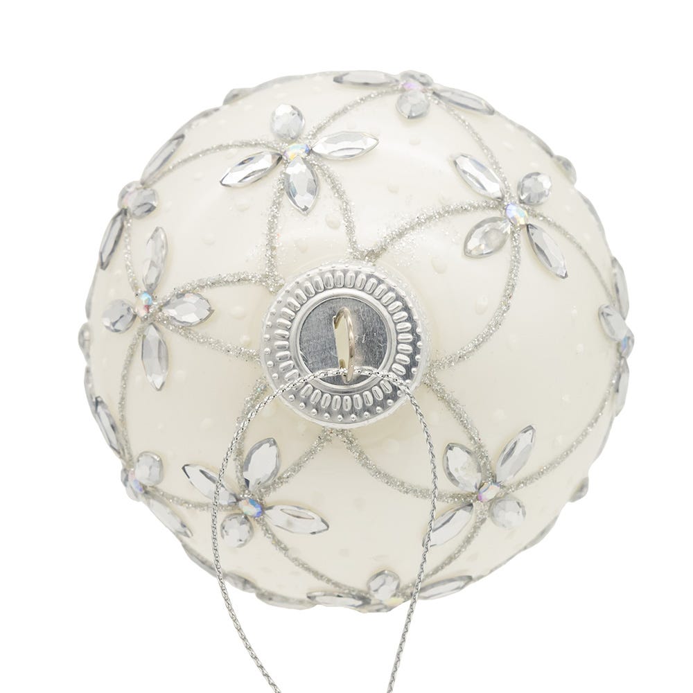 Kurt Adler 80MM Glass Silver Jeweled Ball Ornaments, 6-Piece Box