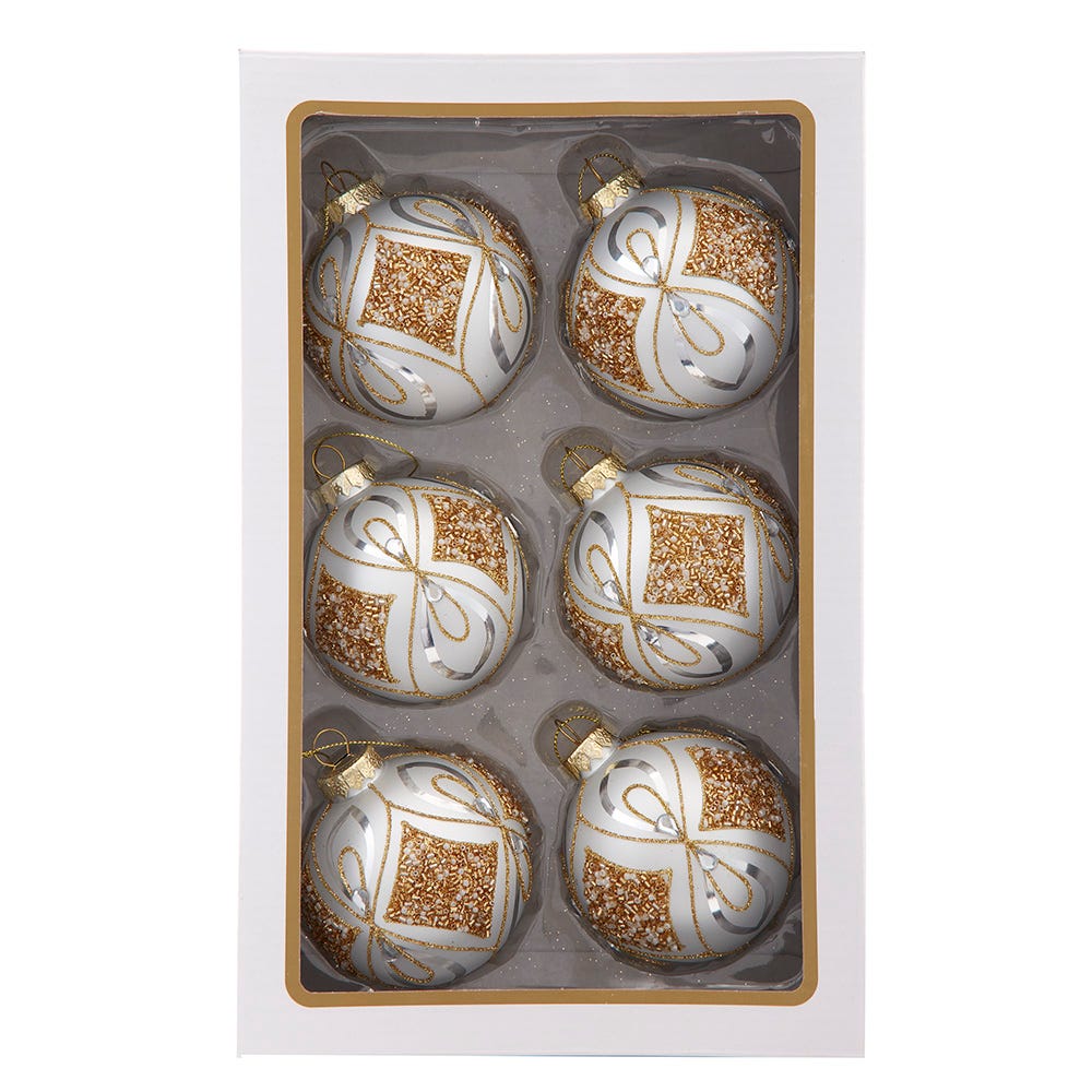 Kurt Adler 80MM Glass Silver and Gold Ball Ornaments, 6-Piece Set