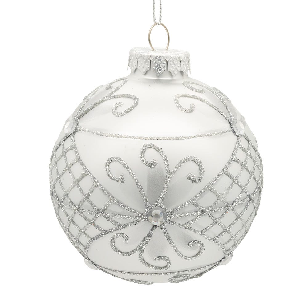 Kurt Adler 80MM Glass Silver Decorative Ball Ornaments, 6-Piece Set