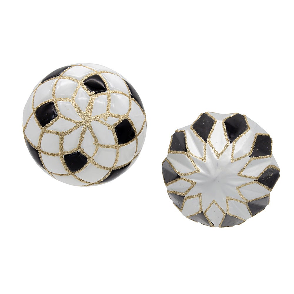 Kurt Adler 80MM Glass Black, White and Gold Checkered Ball Ornaments, 6-Piece Box
