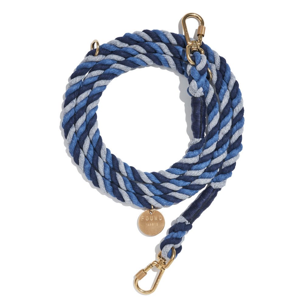 Gray, Blue, Navy Up-Cycled Rope Dog Leash by Found My Animal | Adjustable & Handcrafted