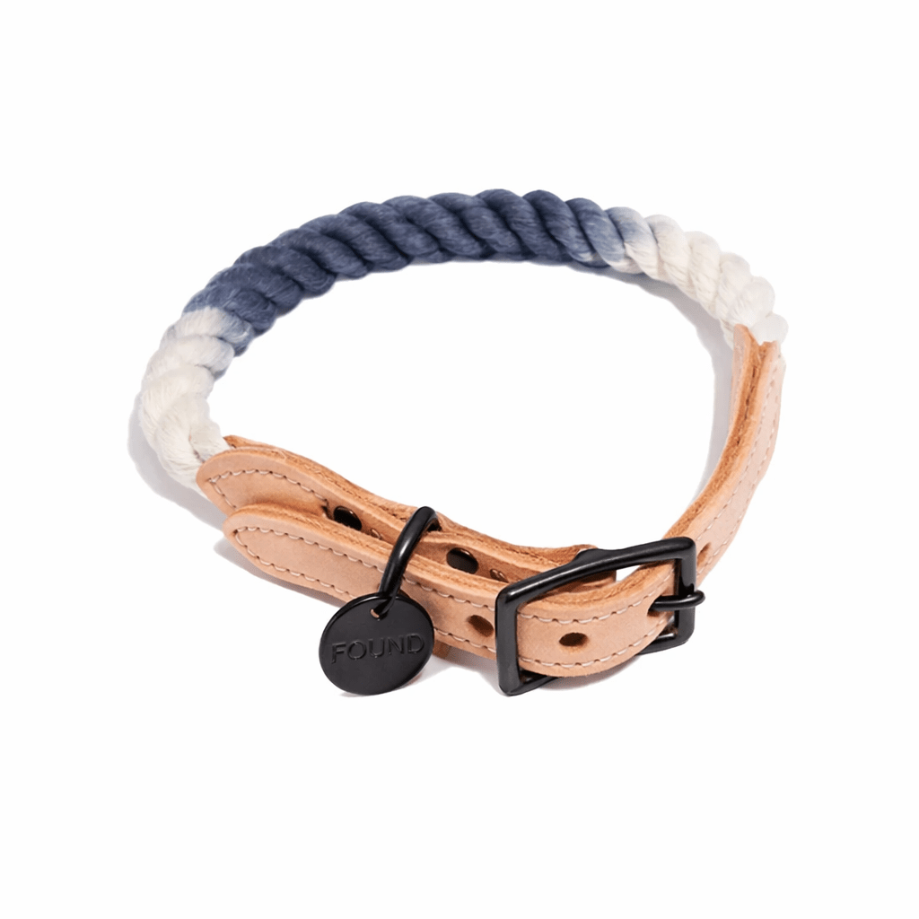 Gray Ombre Cotton Rope Cat & Dog Collar – Matte Black Hardware