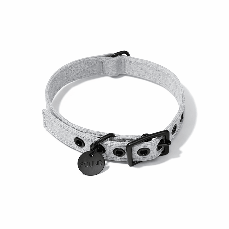 Gray Waxed Cotton Canvas Cat & Dog Collar – Matte Black Hardware