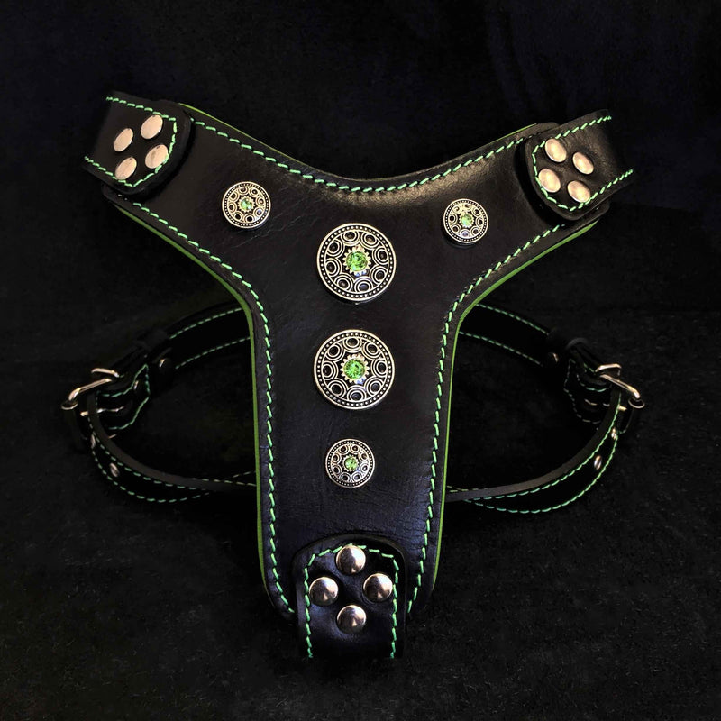 Bestia Bijou Black & Green Leather Small to Medium Dog Harness