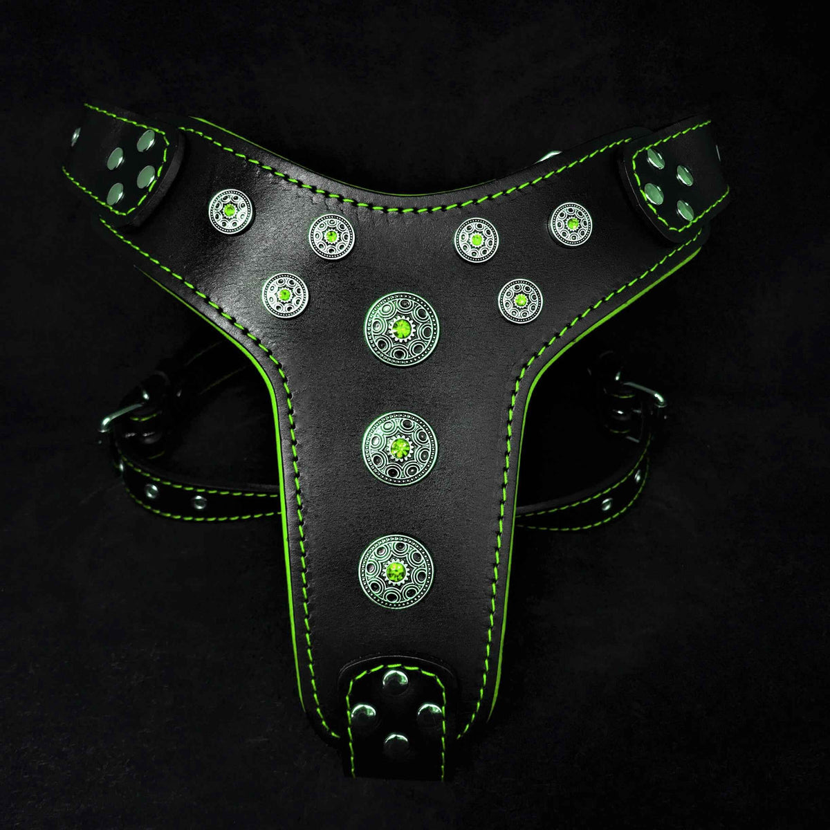 Bestia Bijou Black & Green Leather Large Breed Dog Harness