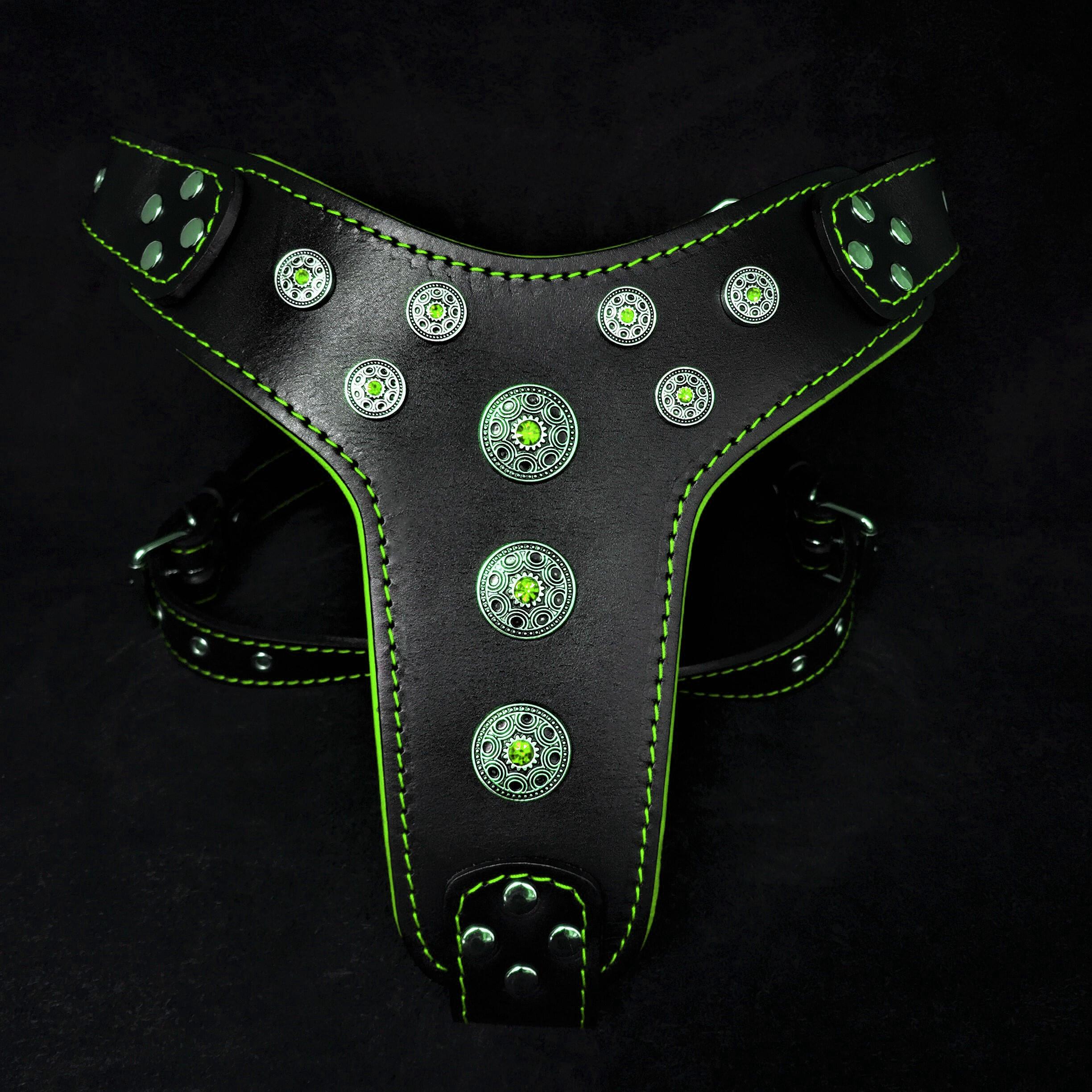 Bestia Dog Gear Genuine Leather Dog Harness - Black/M 