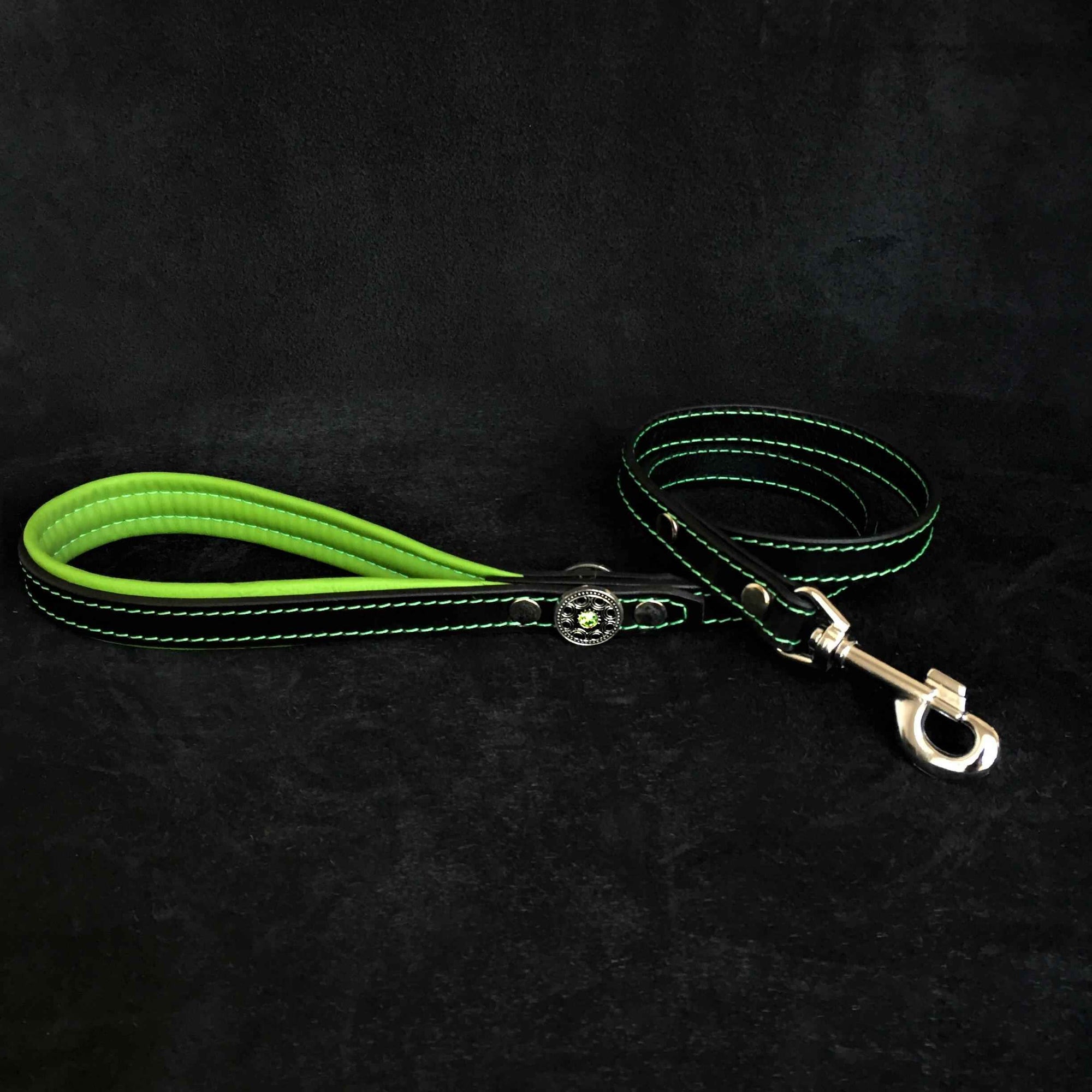 Bestia Bijou Black & Green Leather Large Breed Dog Harness