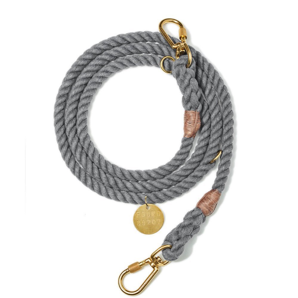 Grey Up-Cycled Rope Dog Leash, Adjustable & Handcrafted - Found My Animal
